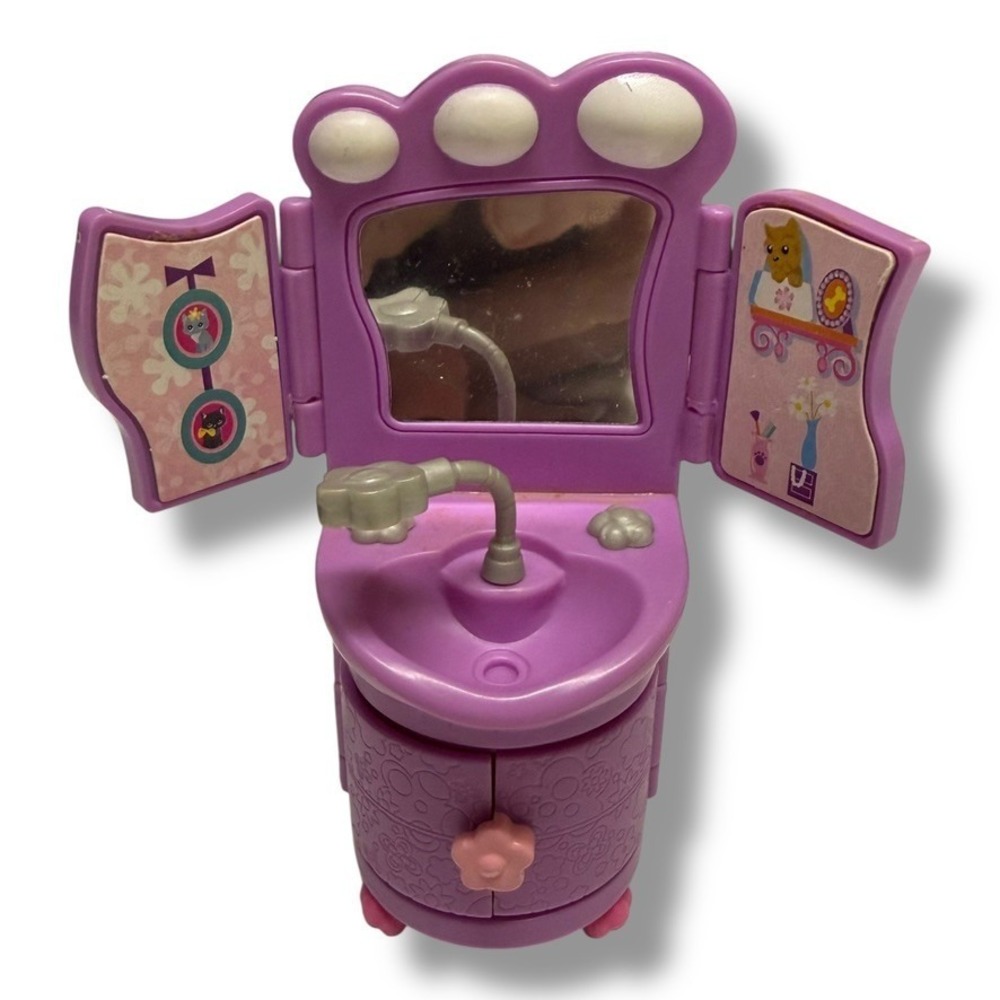 POLLY POCKET‎ Doll Pet Washing Stand Vanity Bathroom Sink Purple Wash Bathroom